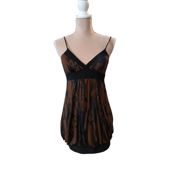 Janette Plus Tops - Janette Brown Black Abstract Chain Print Empire Waist Cami Top Size Medium Y2k
